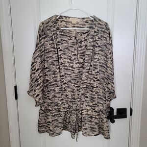 Michael Kors Black and Tan Patterned Blouse Top 1X